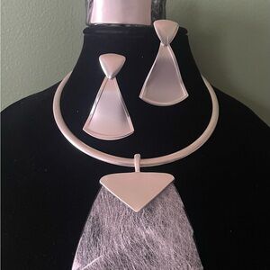 Bold Silver Black & Grey Necklace, Earring & Bracelet Set